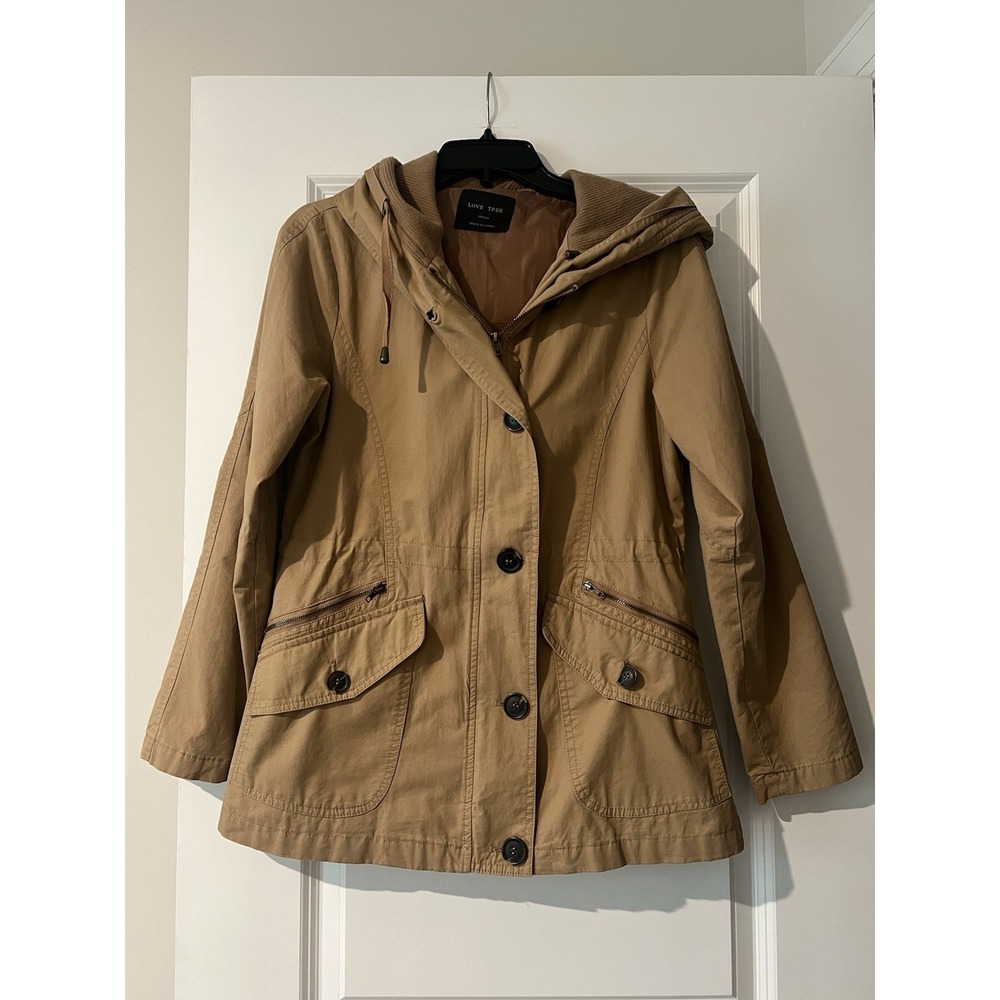 Love Tree‎ Women's Brown/khaki Hooded Military Utility Jacket Size Small
